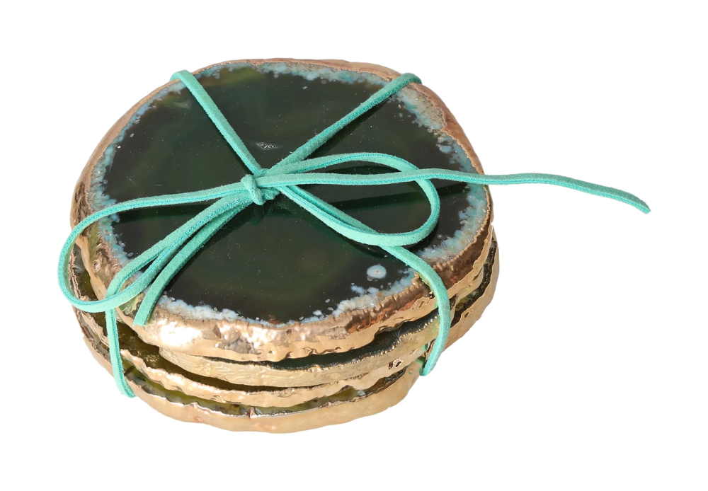 Agate Coasters Green With Gold Trim 625470