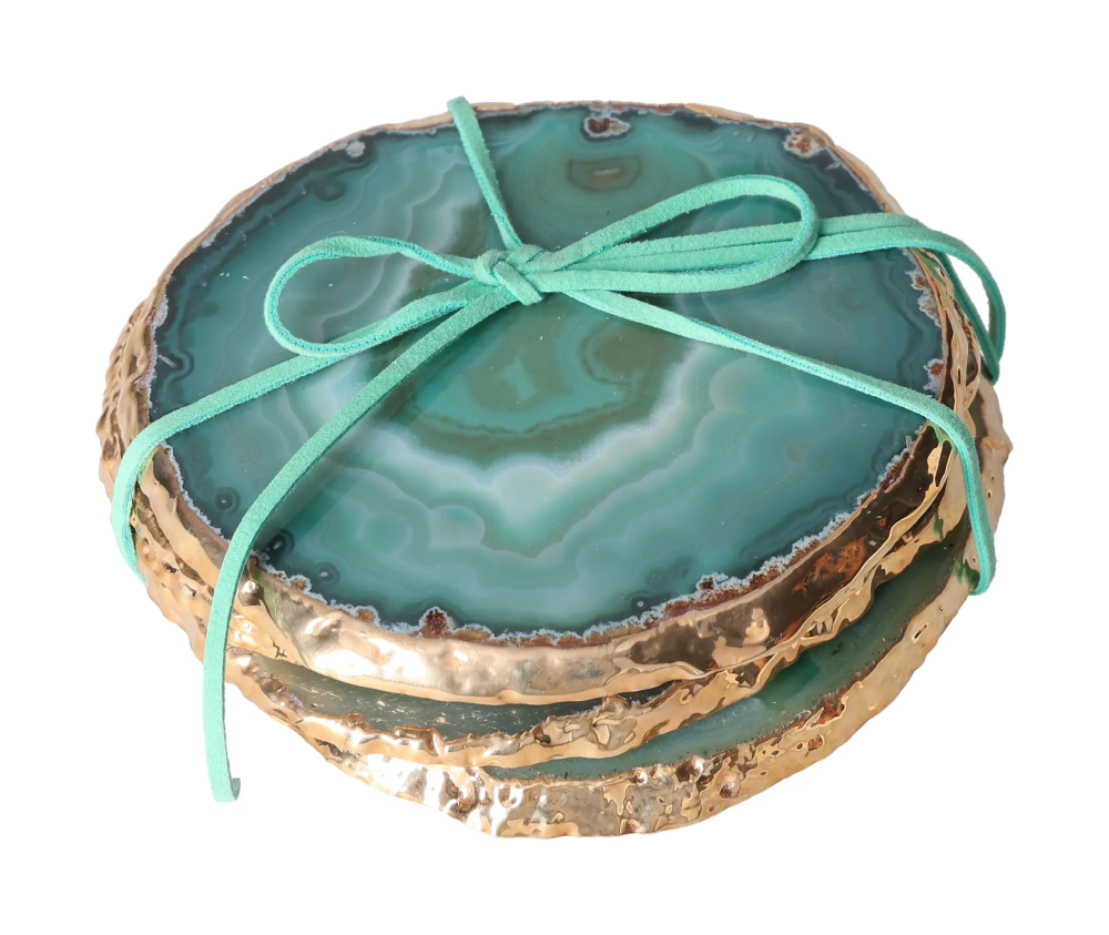 Agate Coasters Green With Gold Trim 625494
