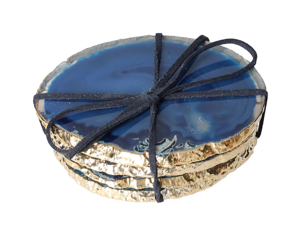 Agate Coasters Blue With Gold Trim 625500