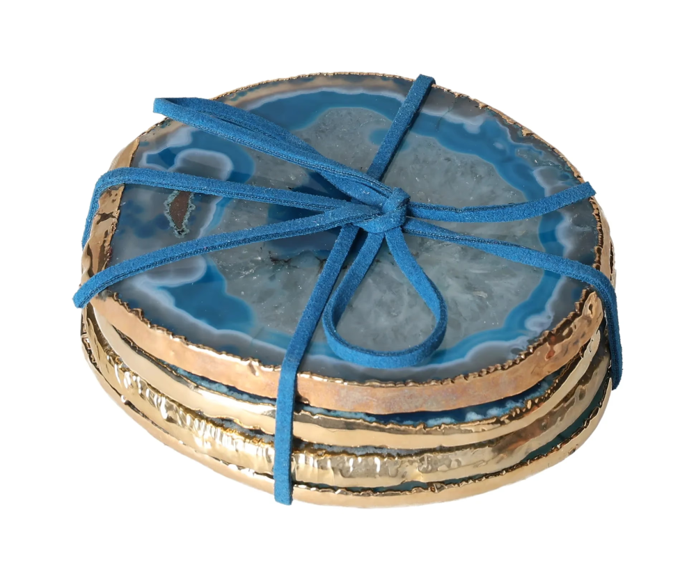 Agate Coasters Marine With Gold Trim 625524