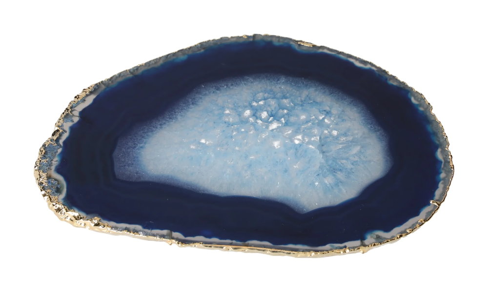 Agate Slice Polished Blue With Gold Trim 625586