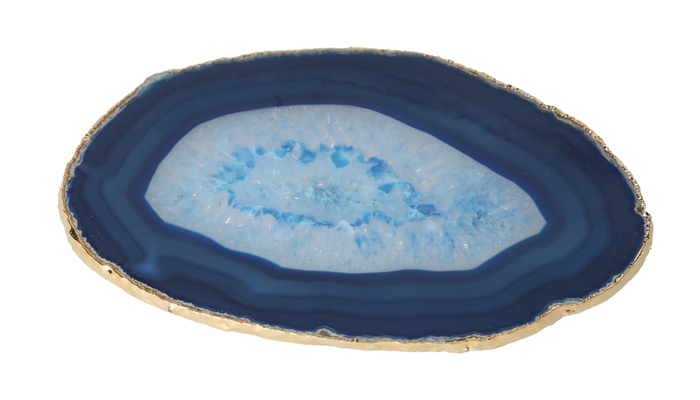 Agate Slice Polished Blue With Gold Trim 625593