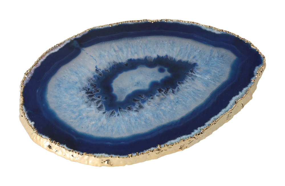Agate Slice Polished Blue With Gold Trim 625630