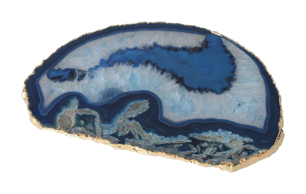 Agate Slice Polished Blue With Gold Trim 625678