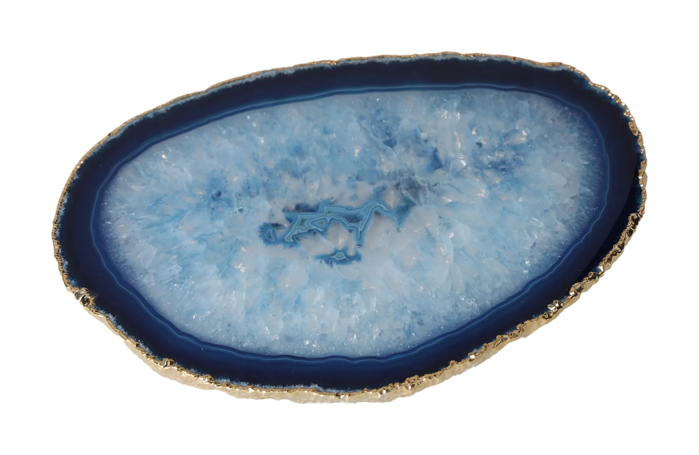 Agate Slice Polished Blue With Gold Trim 625692