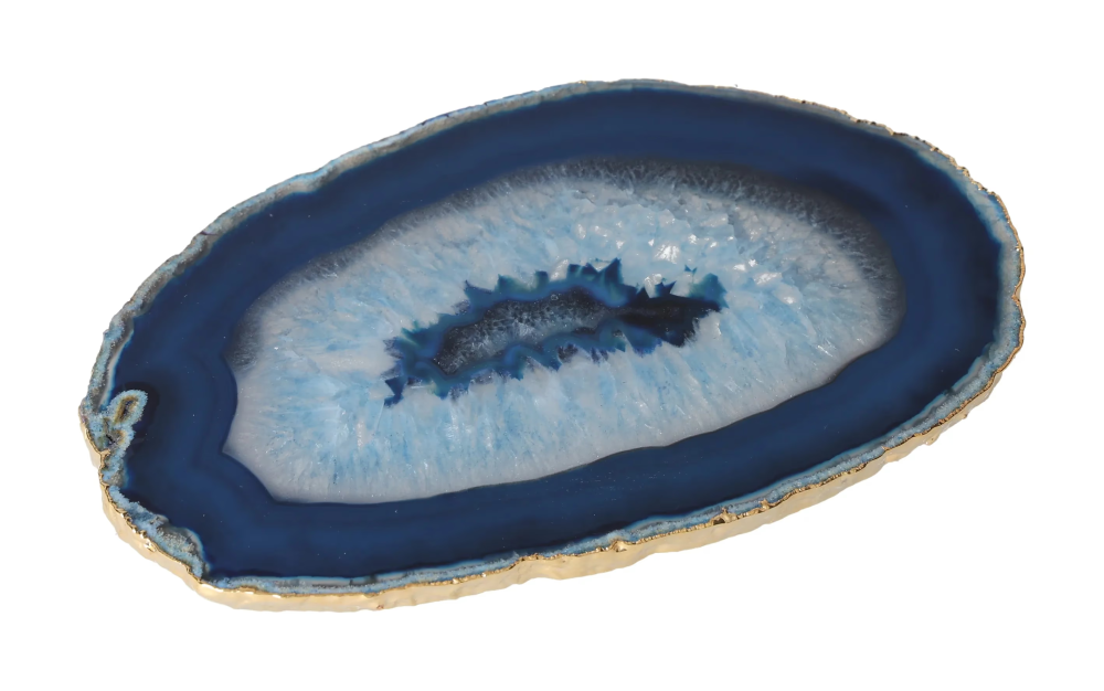 Agate Slice Polished Blue With Gold Trim 625715