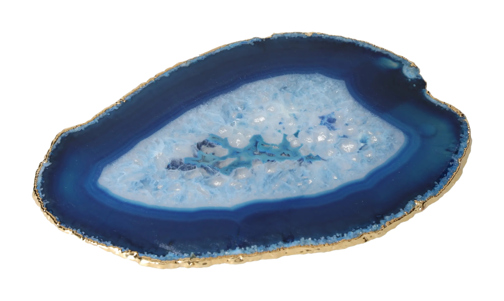 Agate Slice Polished Blue With Gold Trim 625722