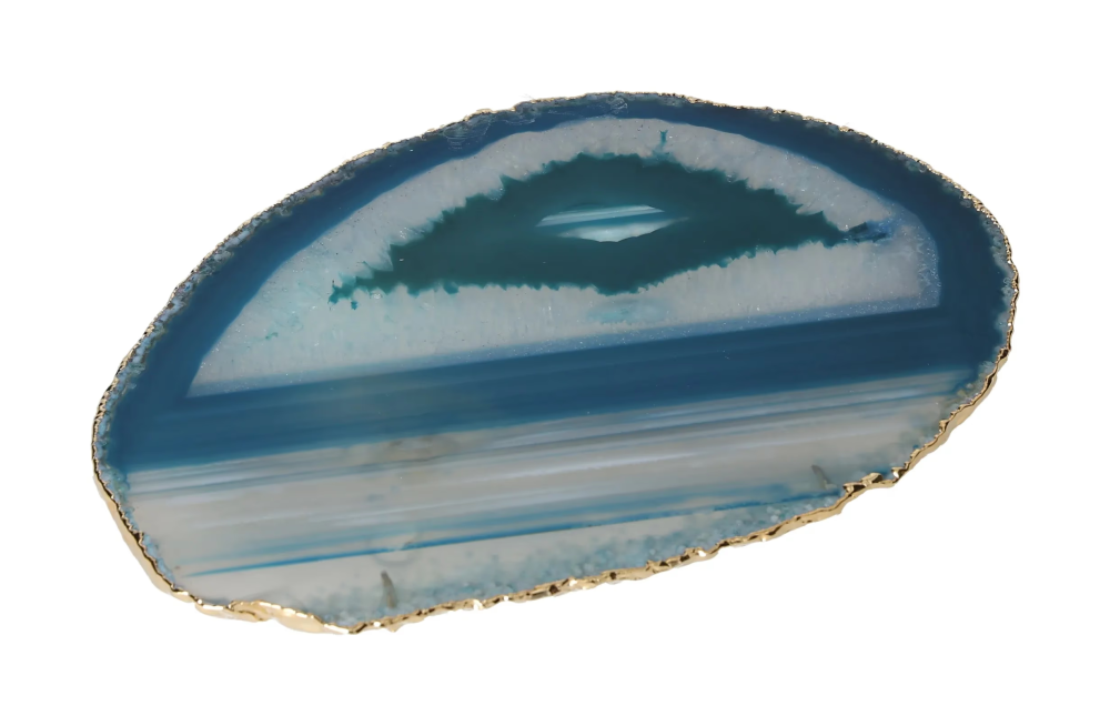 Agate Slice Polished Marine With Gold Trim 625807
