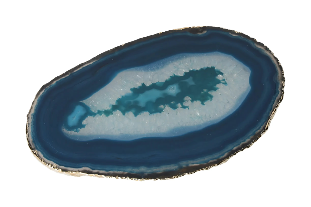 Agate Slice Polished Marine With Gold Trim 625838