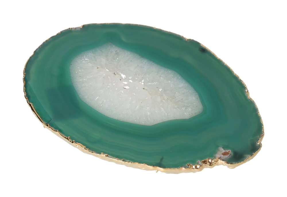 Agate Slice Polished Green With Gold Trim 625968