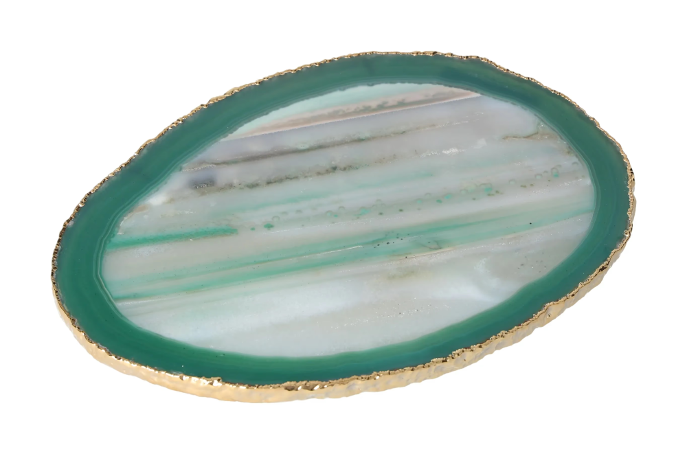 Agate Slice Polished Green With Gold Trim 625975