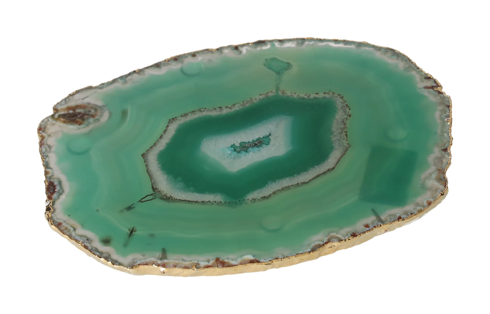 Agate Slice Polished Green With Gold Trim 626002