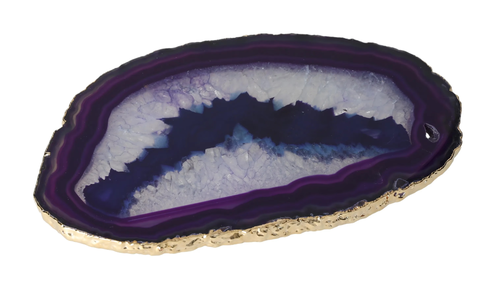 Agate Slice Polished Purple With Gold Trim 626088