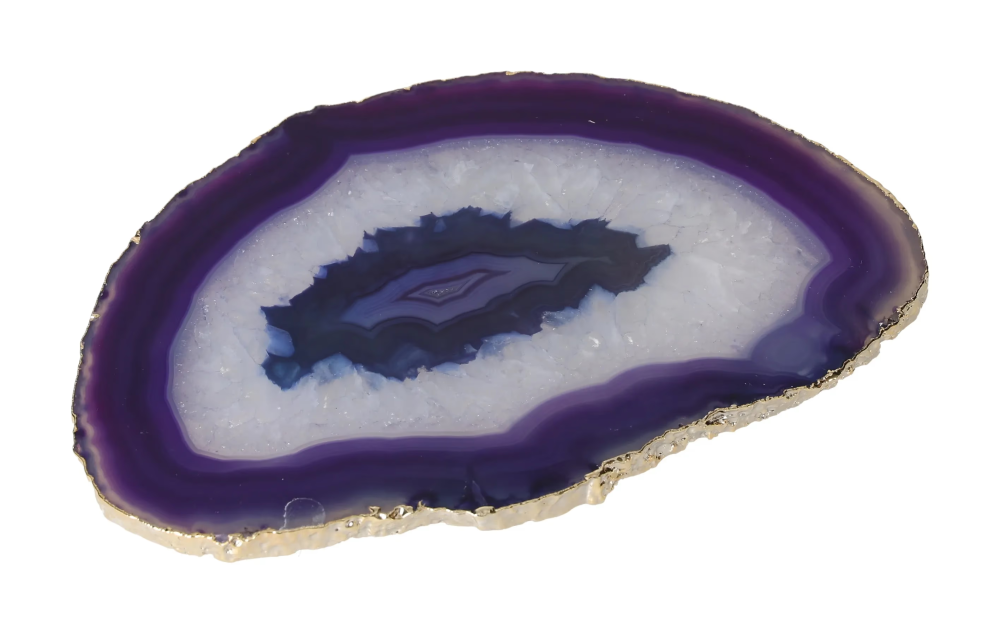 Agate Slice Polished Purple With Gold Trim 626095