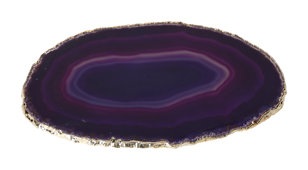 Agate Slice Polished Purple With Gold Trim 626101