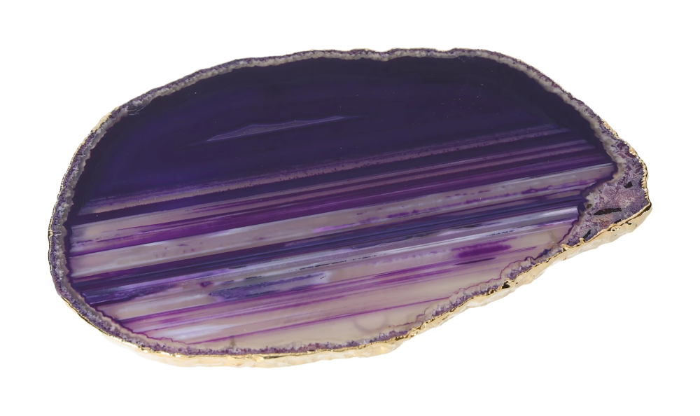 Agate Slice Polished Purple With Gold Trim 626170