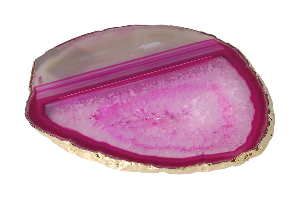 Agate Slice Polished Pink With Gold Trim 626187