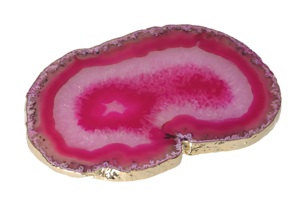 Agate Slice Polished Pink With Gold Trim 626217