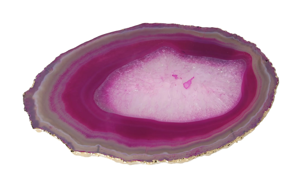 Agate Slice Polished Pink With Gold Trim 626224