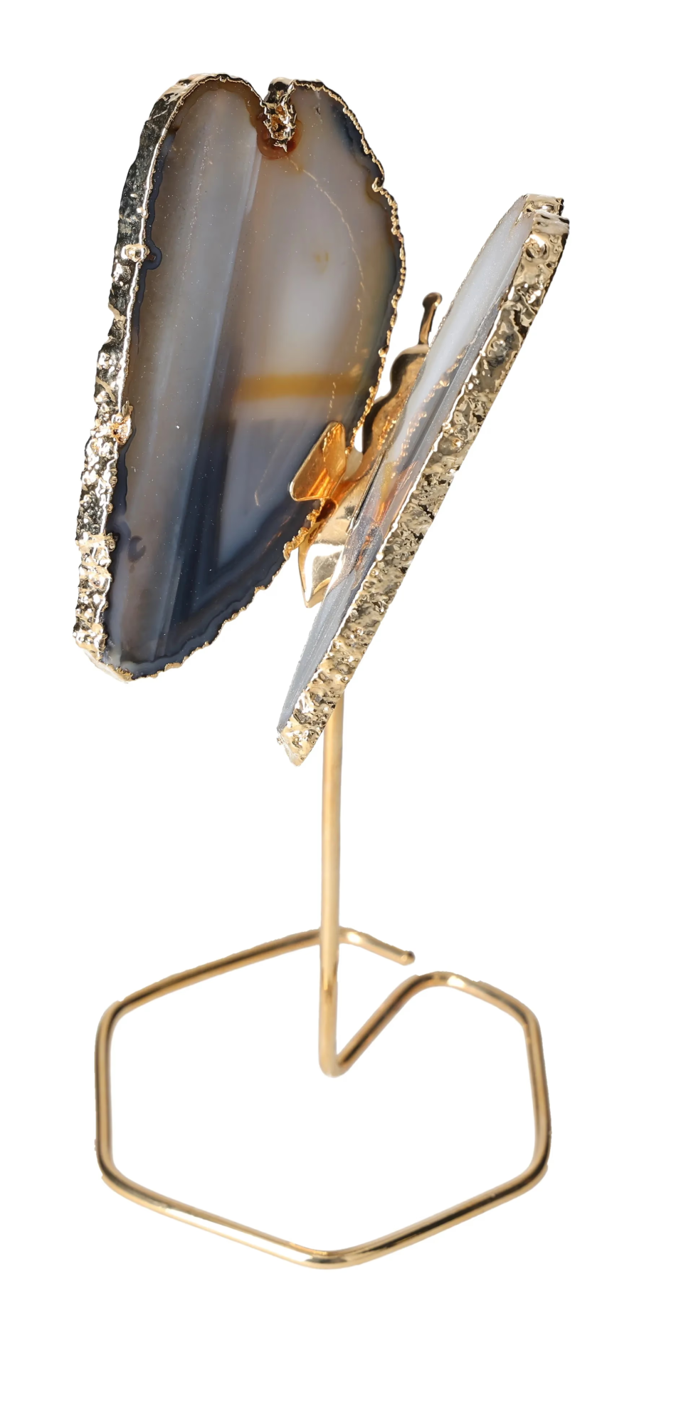 Agate Butterfly On Gold Metal Stand 629508