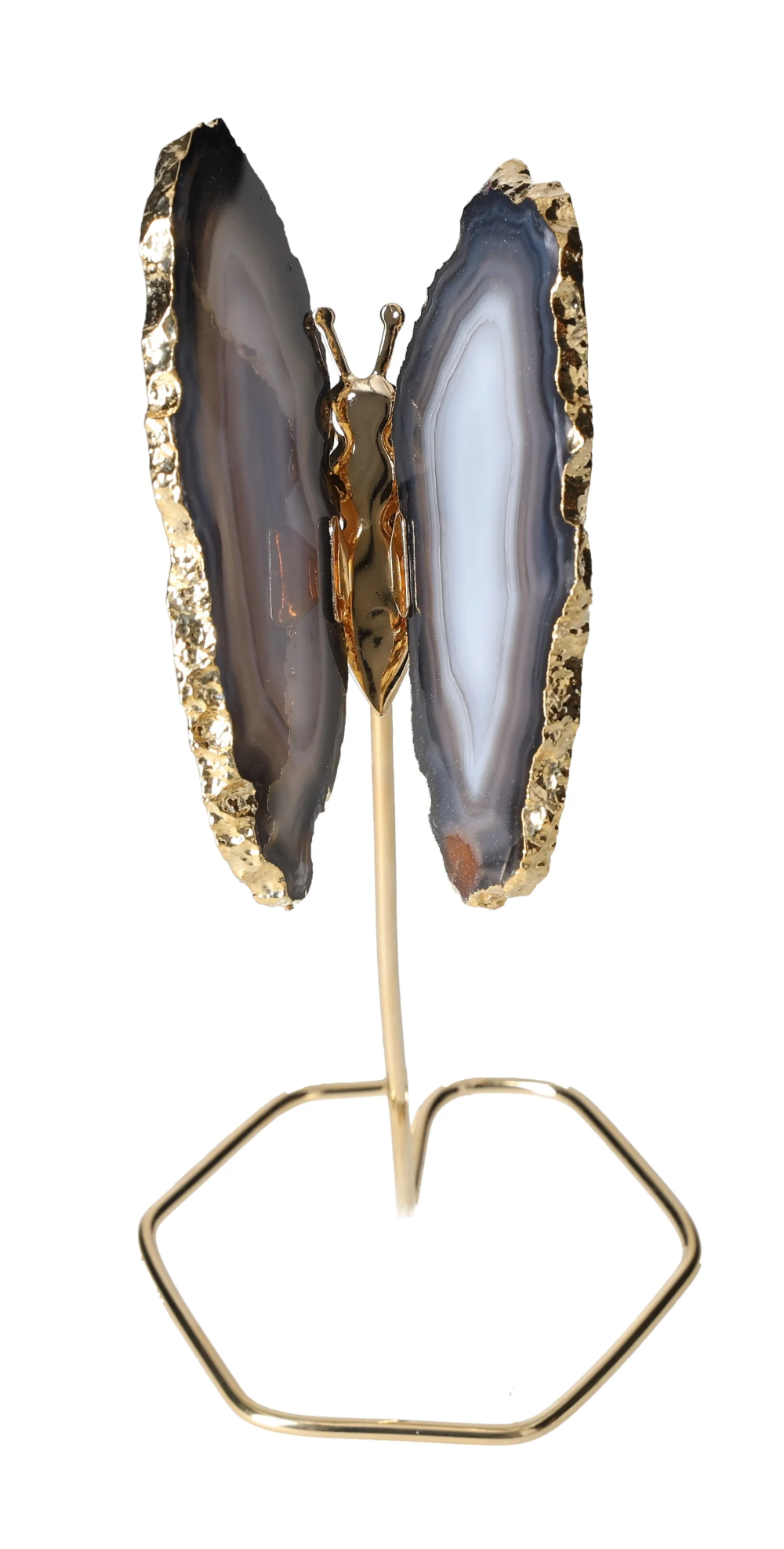 Agate Butterfly On Gold Metal Stand 629515