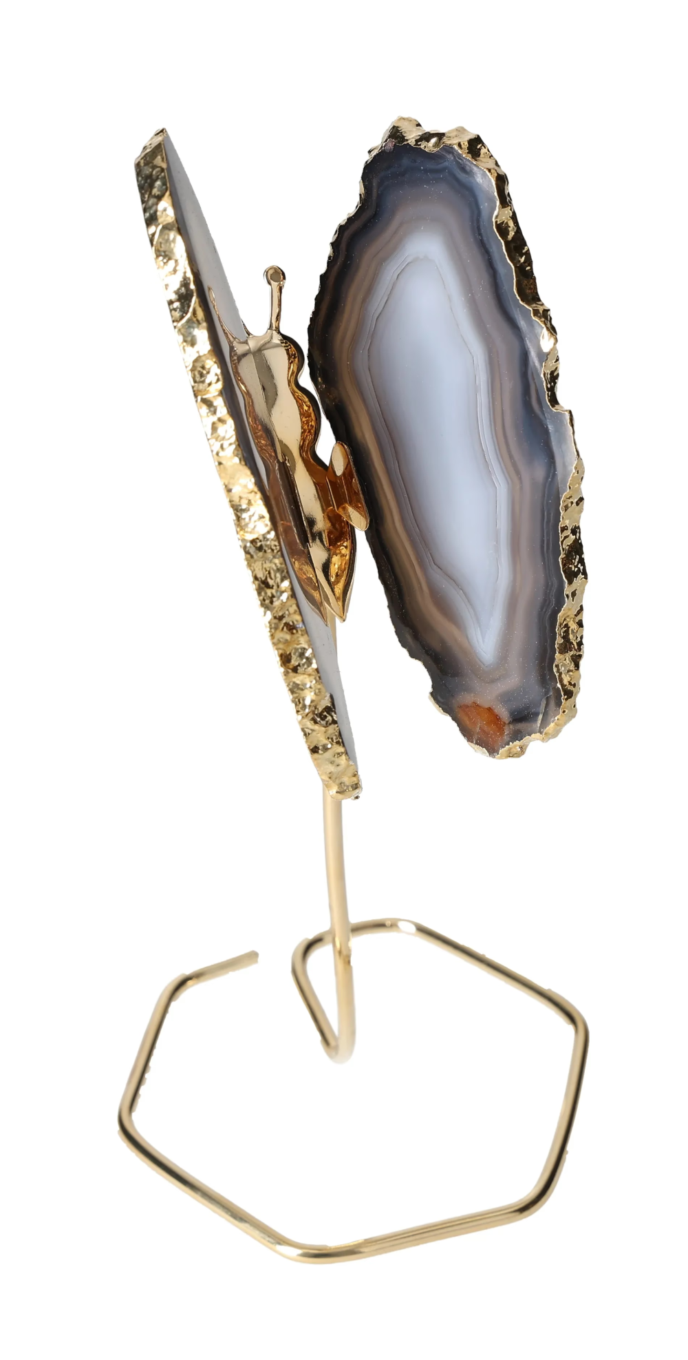Agate Butterfly On Gold Metal Stand 629515