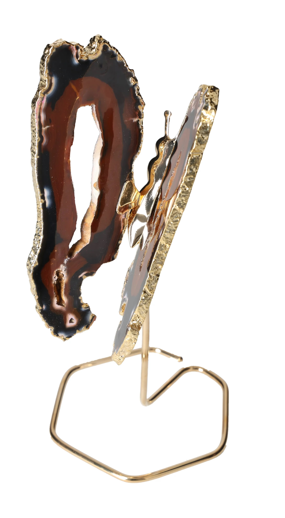 Agate Butterfly On Gold Metal Stand 629584
