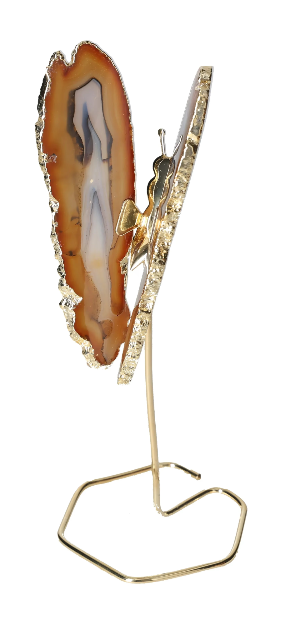 Agate Butterfly On Gold Metal Stand 629607
