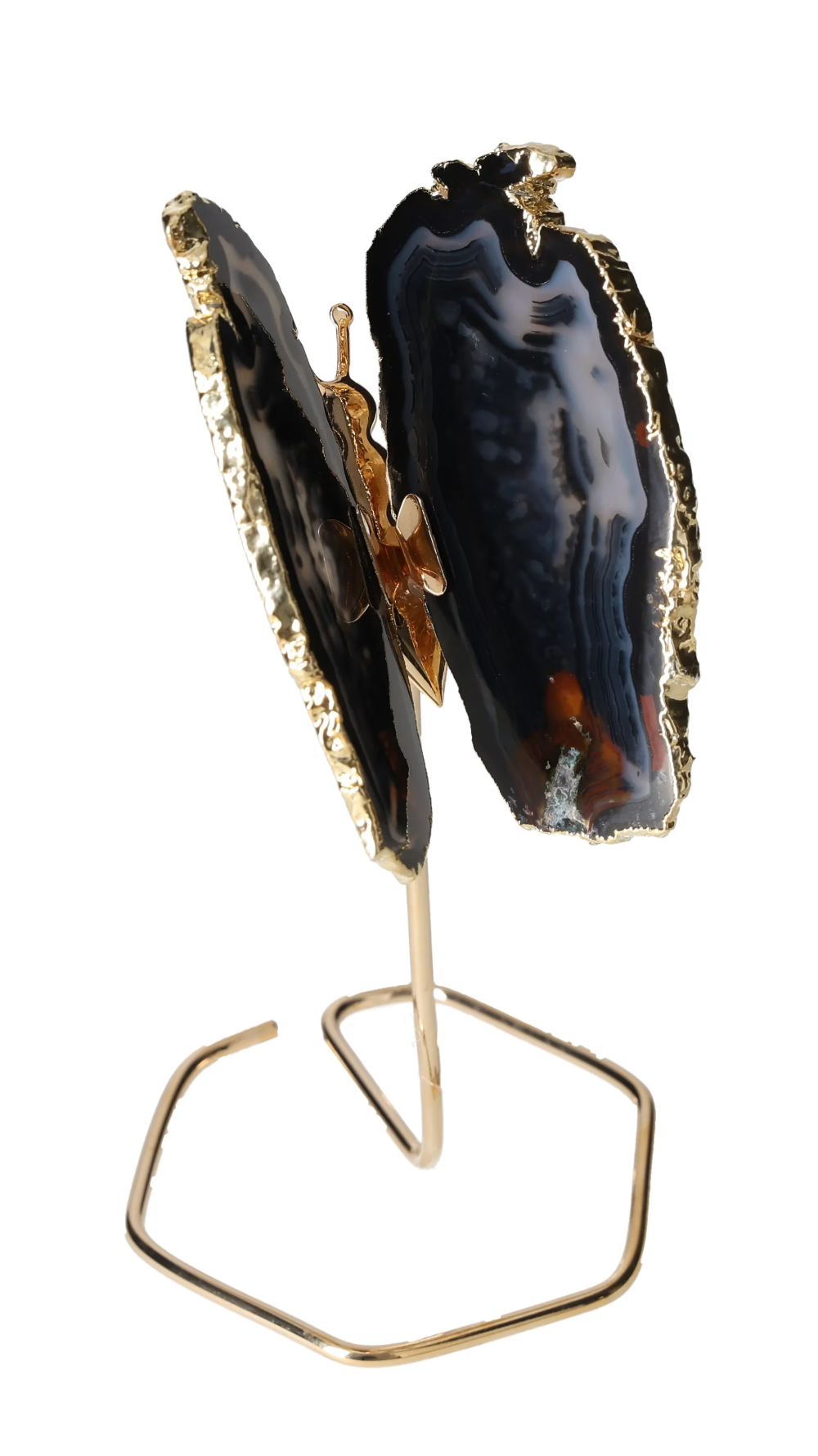 Agate Butterfly On Gold Metal Stand 629720