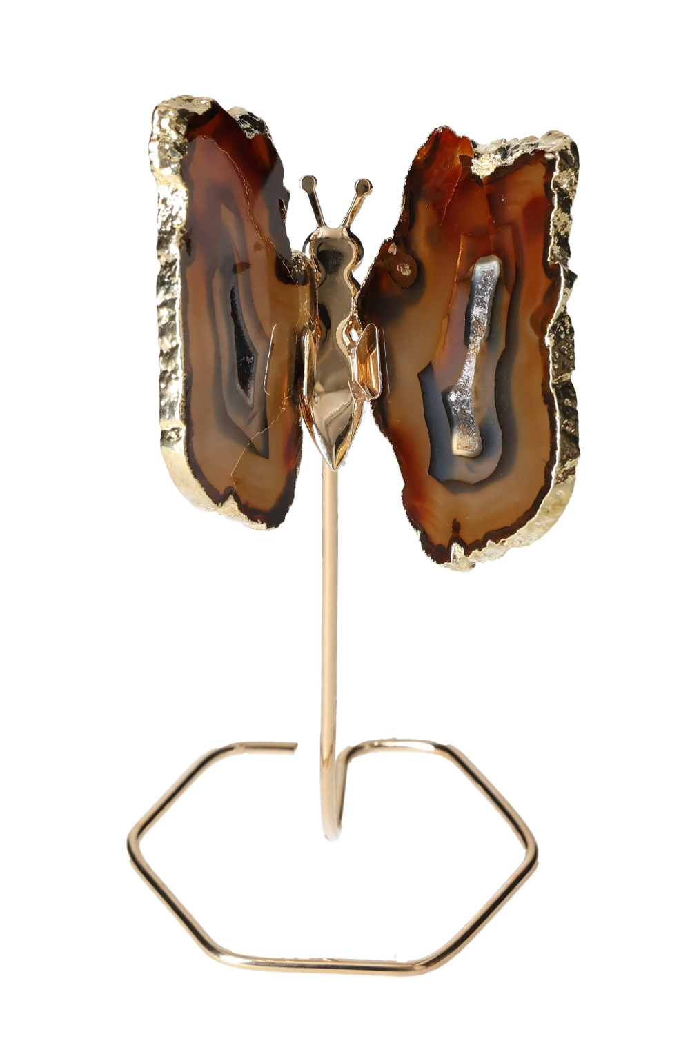 Agate Butterfly On Gold Metal Stand 629782