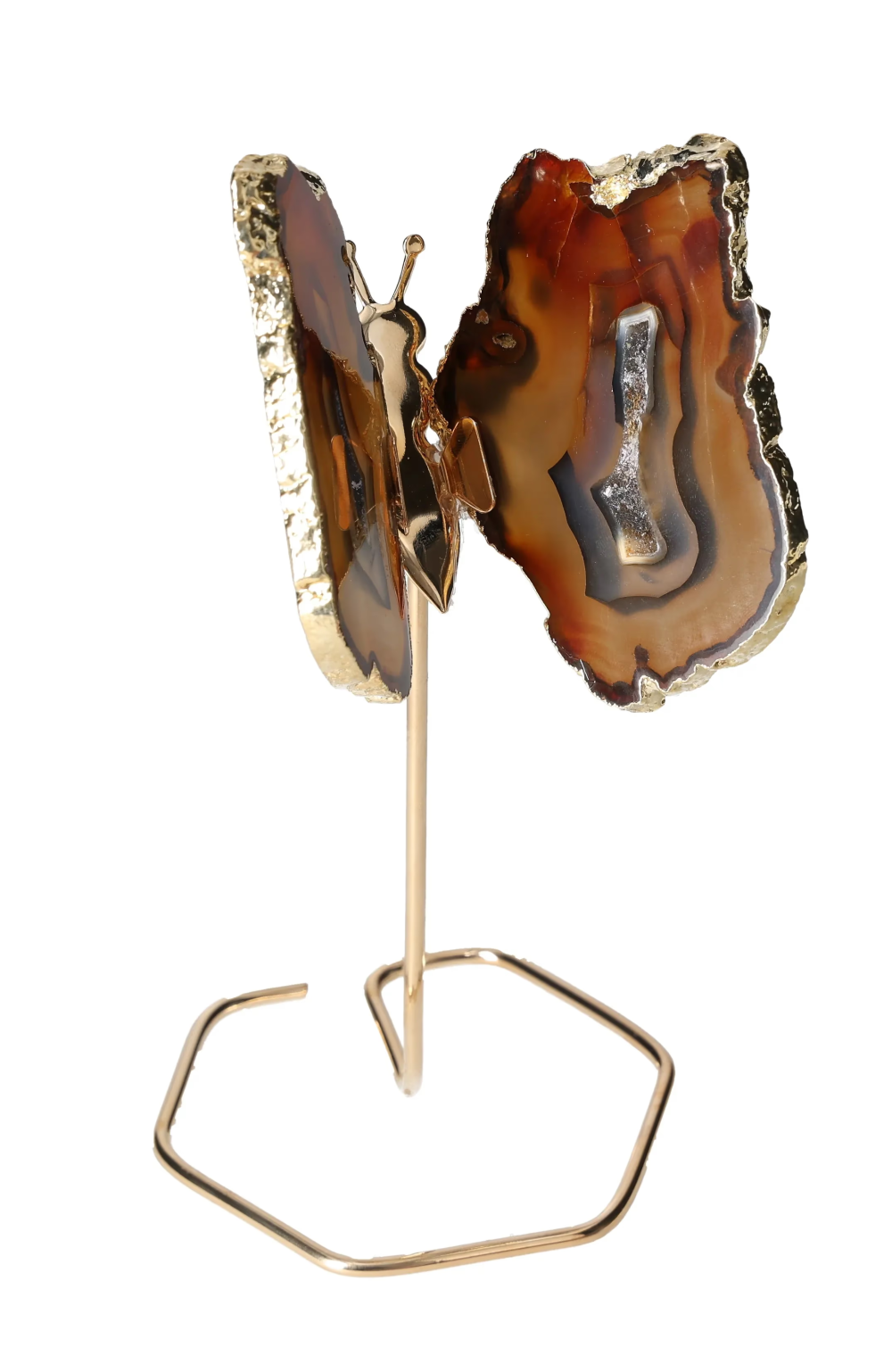 Agate Butterfly On Gold Metal Stand 629782