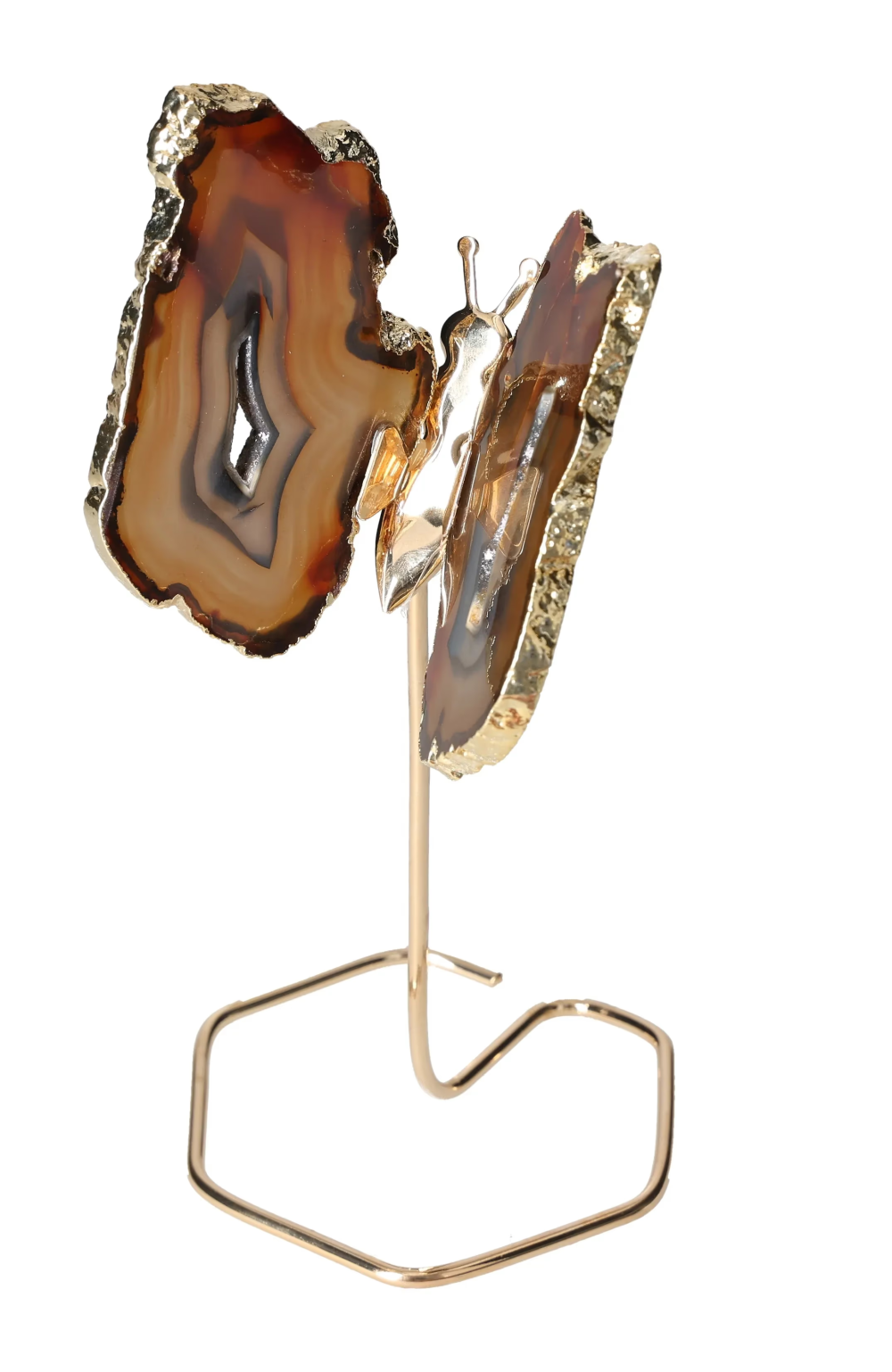 Agate Butterfly On Gold Metal Stand 629782