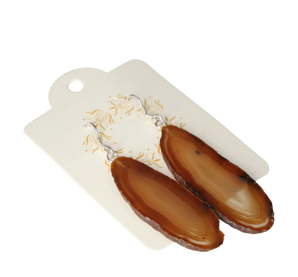 Agate Slice Hook Earrings Silver 631495 P30