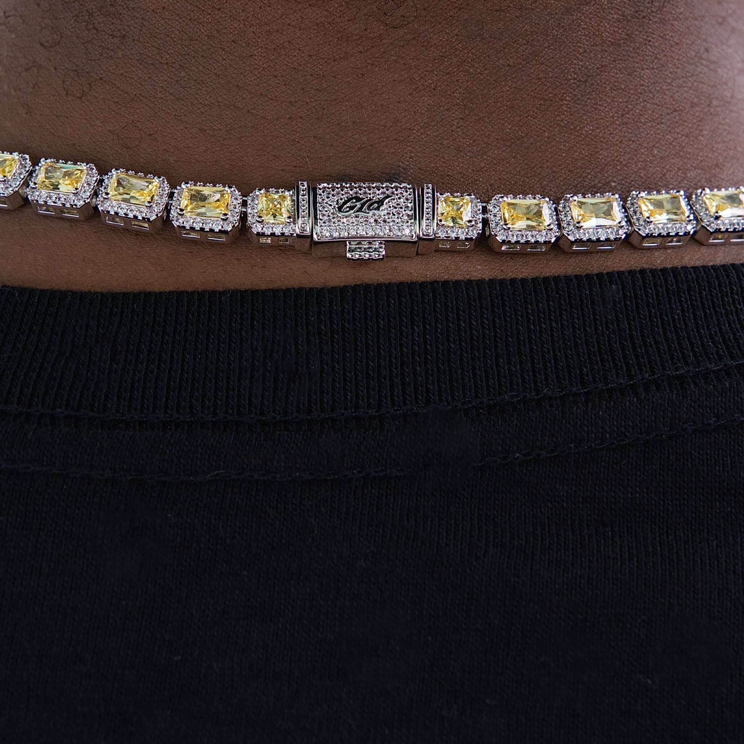 Iced Canary Cushion Cut Tennis Chain in White Gold - 7MM