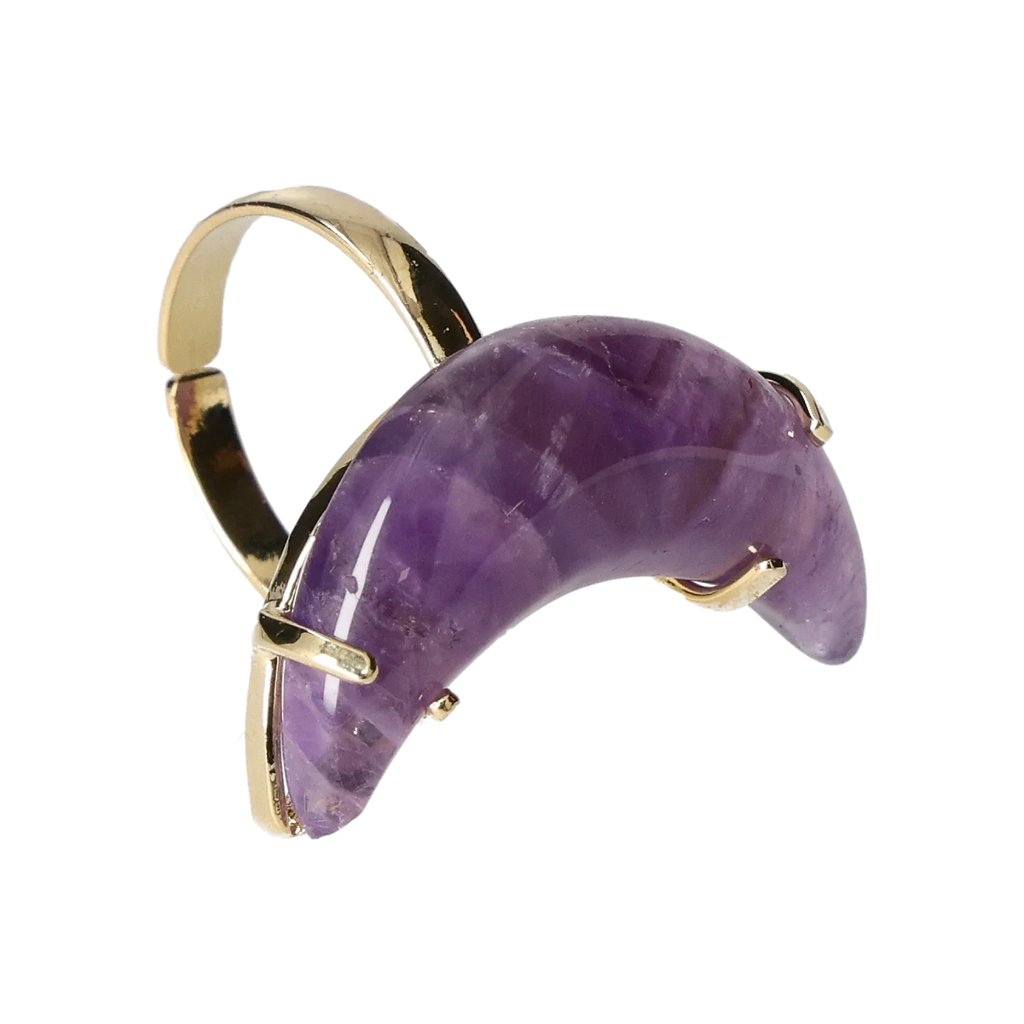 Amethyst Cabochon Moon Ring Gold