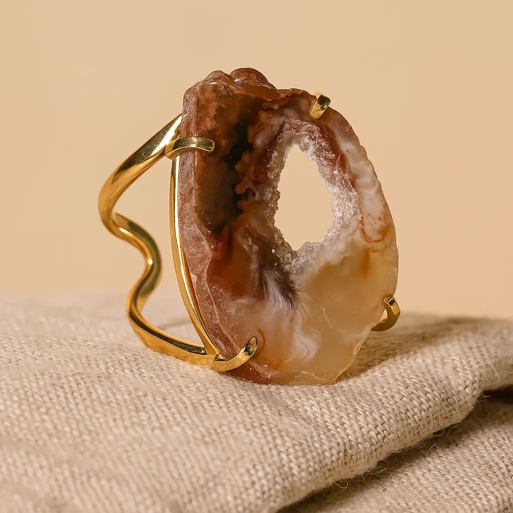 Agate Geode Slice Arc And Wire Ring Gold 599962 P30