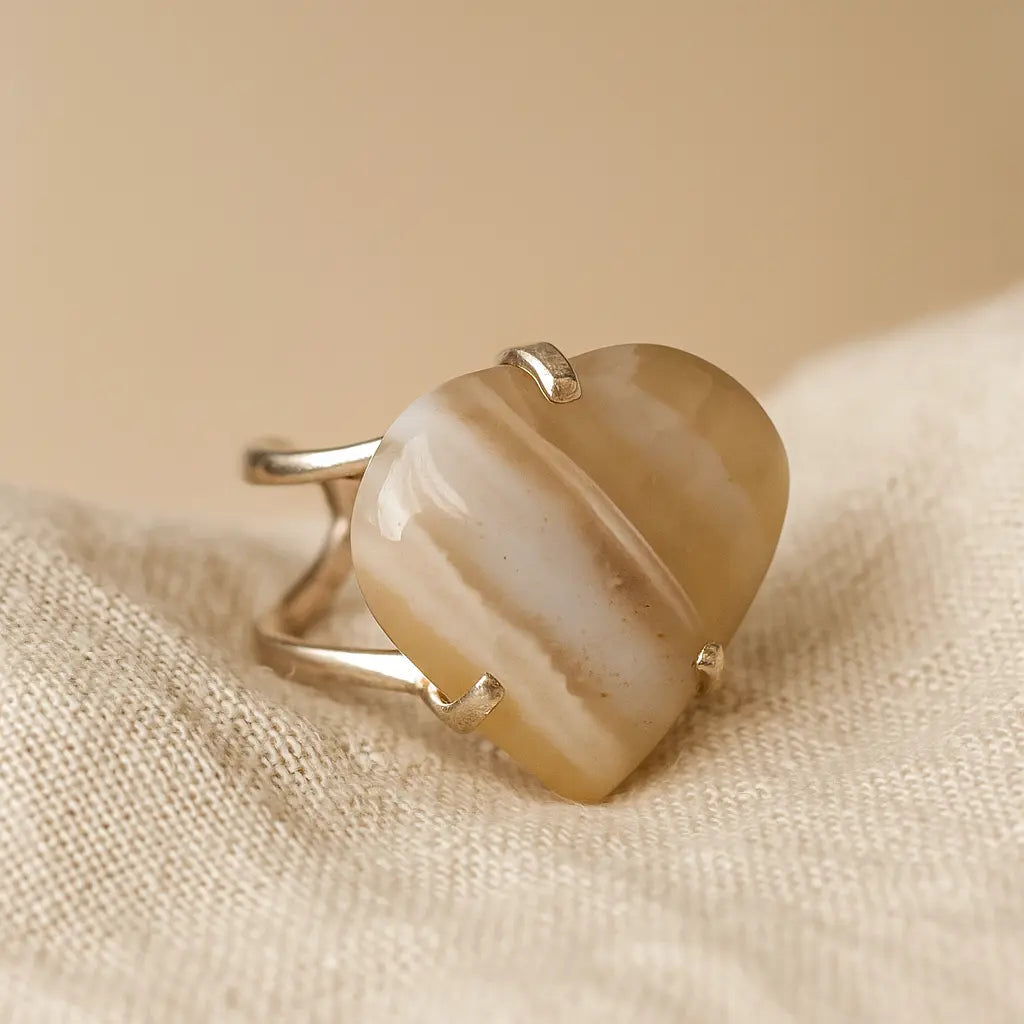 Agate Heart Cabochon Arc And Wire Ring Silver 602051 P30