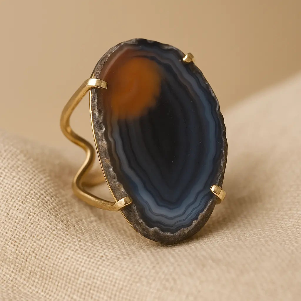 Agate Slice Arc And Wire Ring Gold 603126 P30