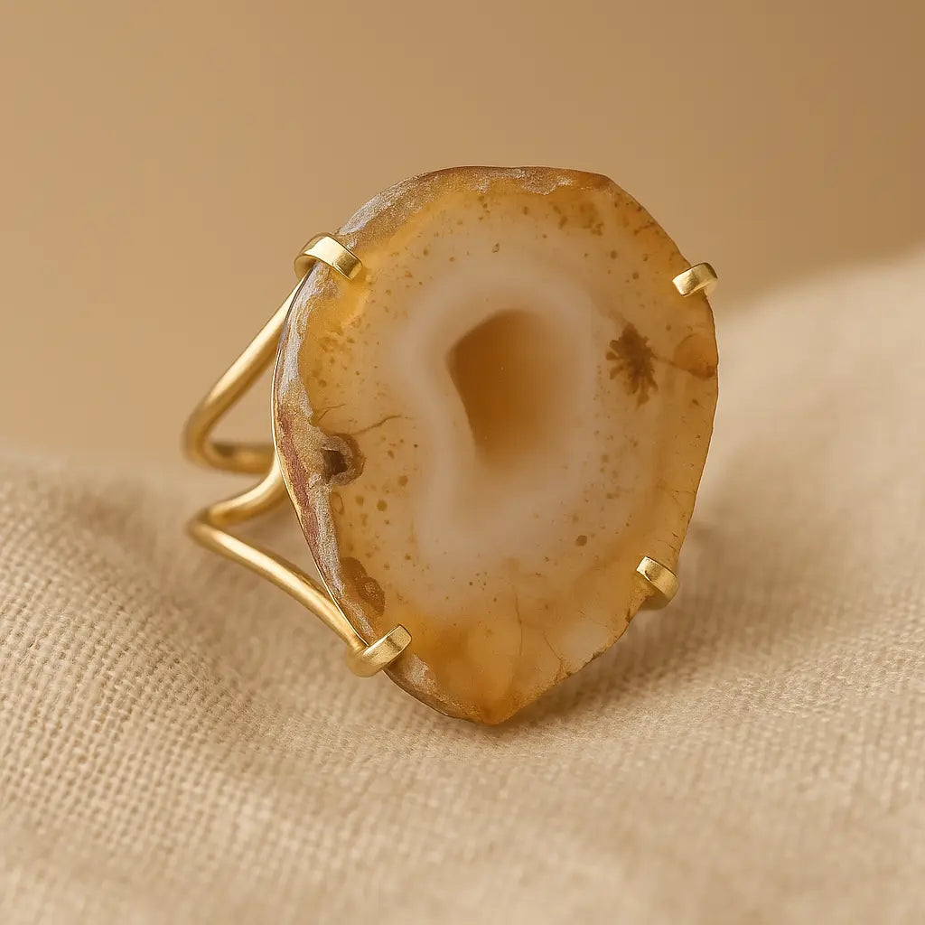 Agate Slice Arc And Wire Ring Gold 603140 P30