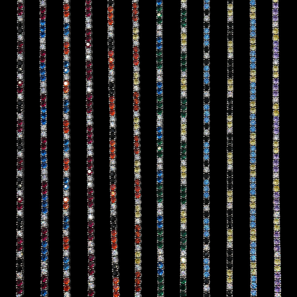 3MM Diamond Colored Tennis Chains in White Gold- All Colors