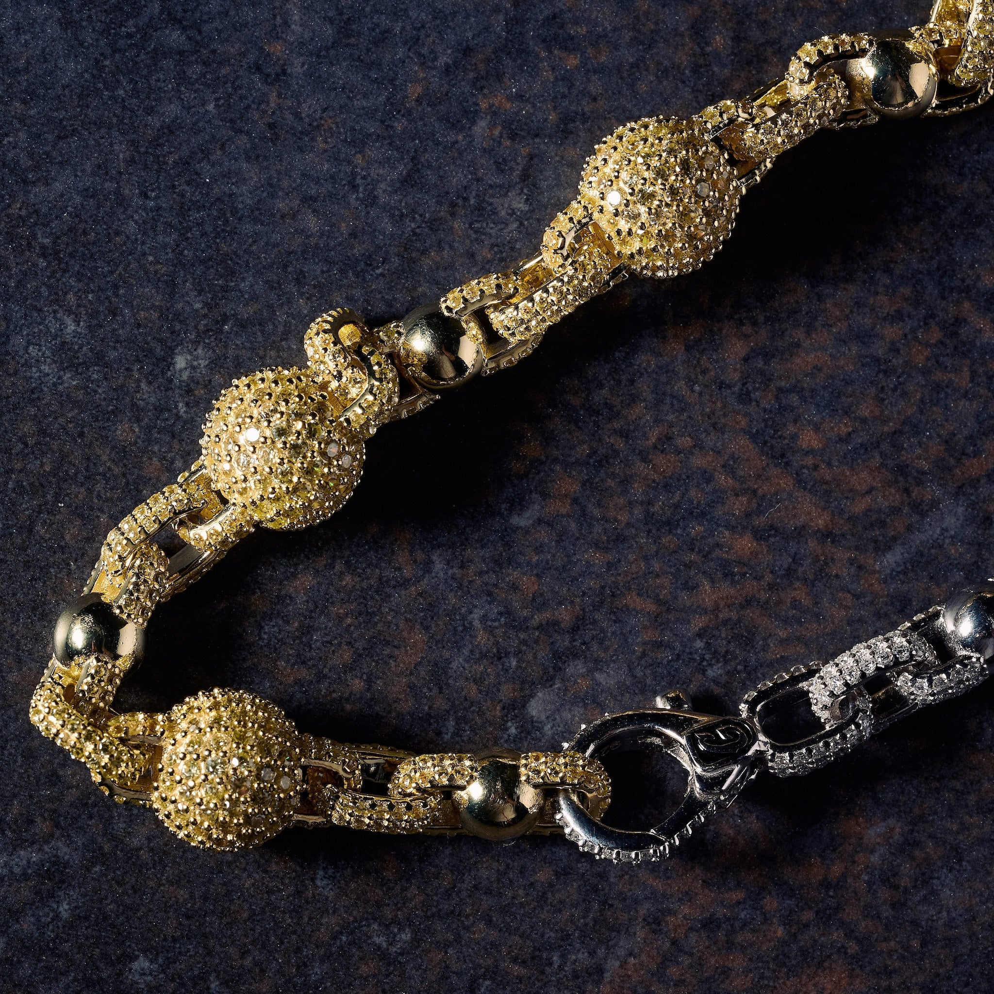 GLD X Bloody Osiris Dual Finish Lab Diamond Ball Chain in White and Yellow Solid Gold