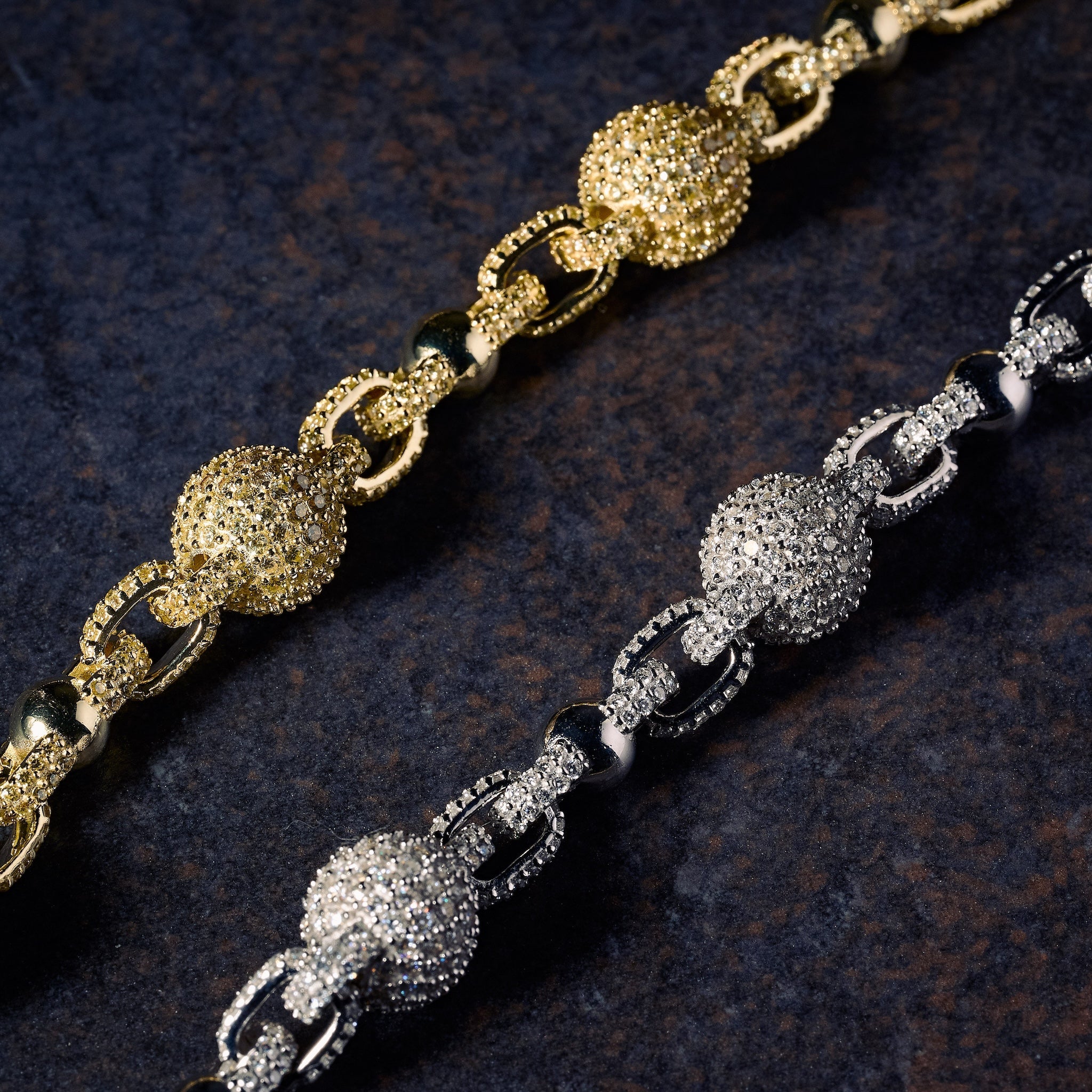 GLD X Bloody Osiris Dual Finish Lab Diamond Ball Chain in White and Yellow Solid Gold