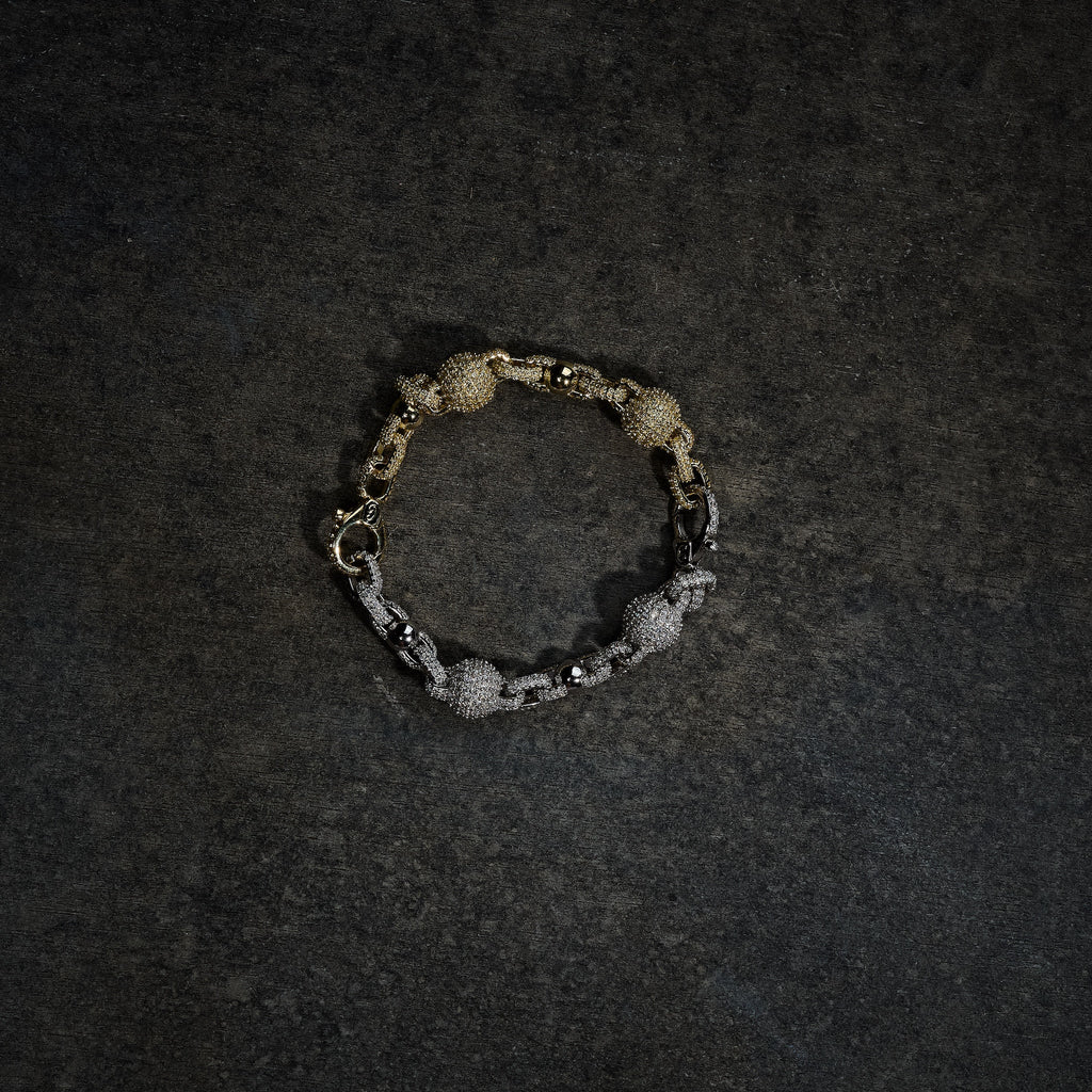 GLD X Bloody Osiris Dual Finish Lab Diamond Ball Chain Bracelet in White and Yellow Solid Gold