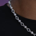 Iced Black Pearl Ball Chain Necklace in White Gold