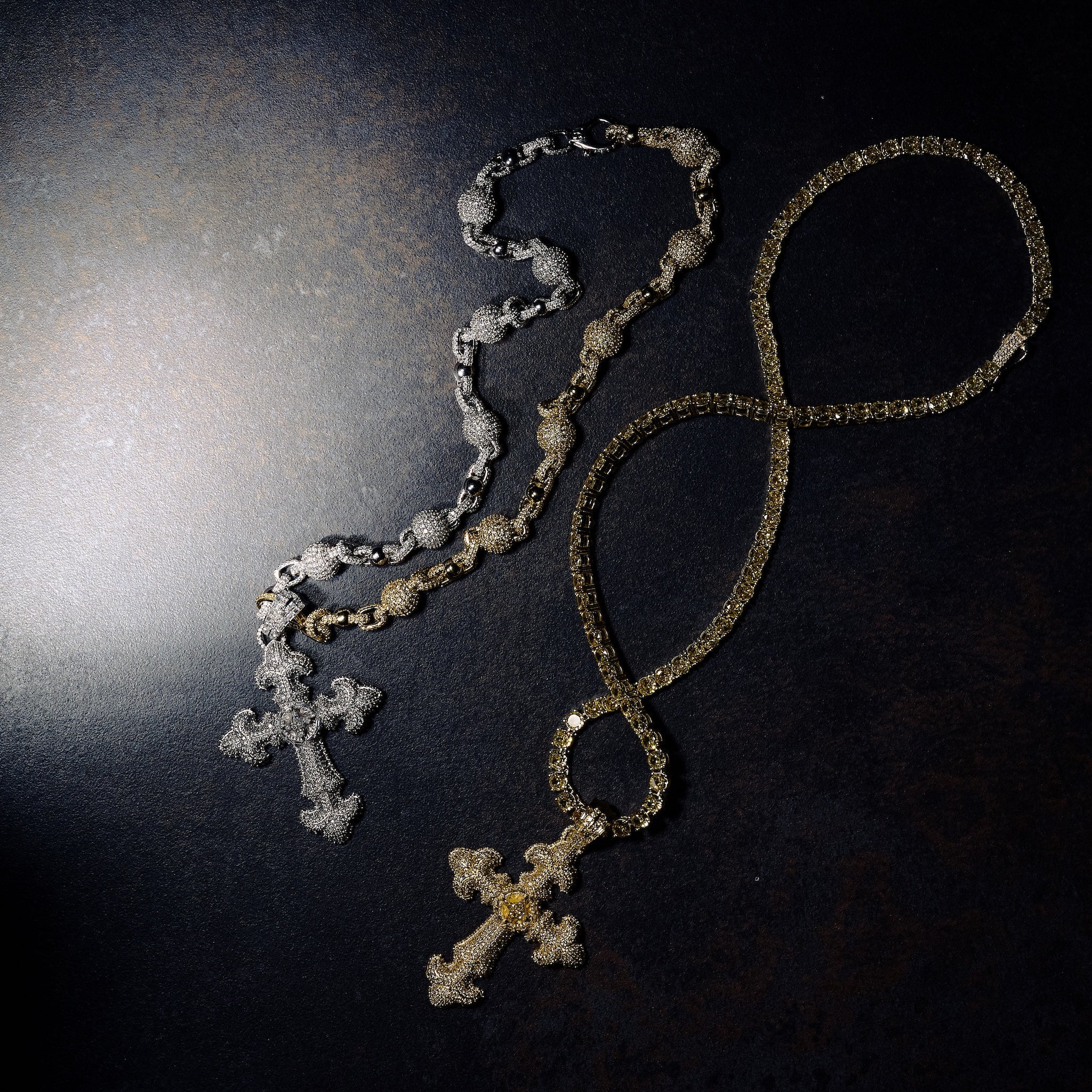 GLD X Bloody Osiris Large Lab Diamond Canary Cross Pendant in Solid Yellow Gold