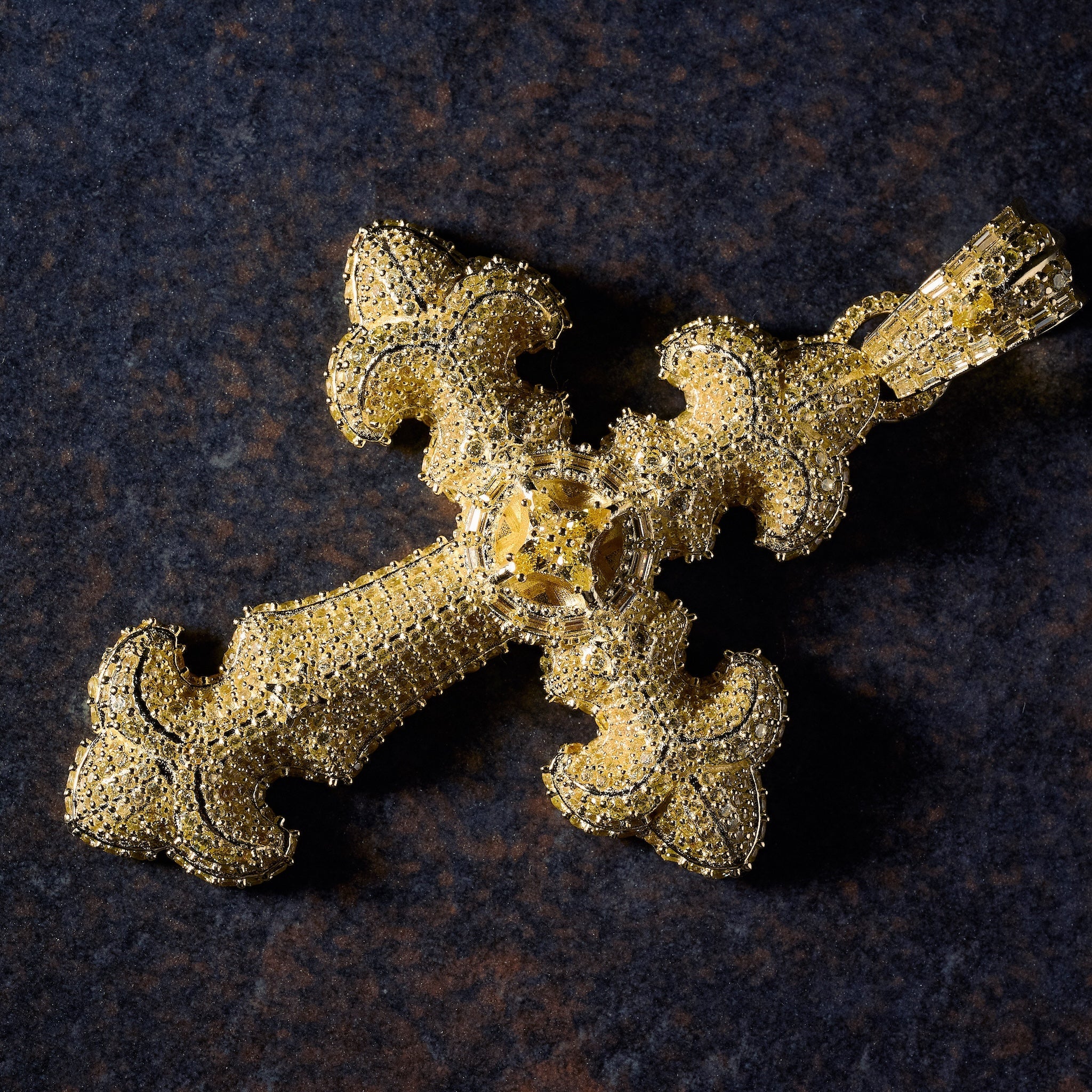 GLD X Bloody Osiris Large Lab Diamond Canary Cross Pendant in Solid Yellow Gold