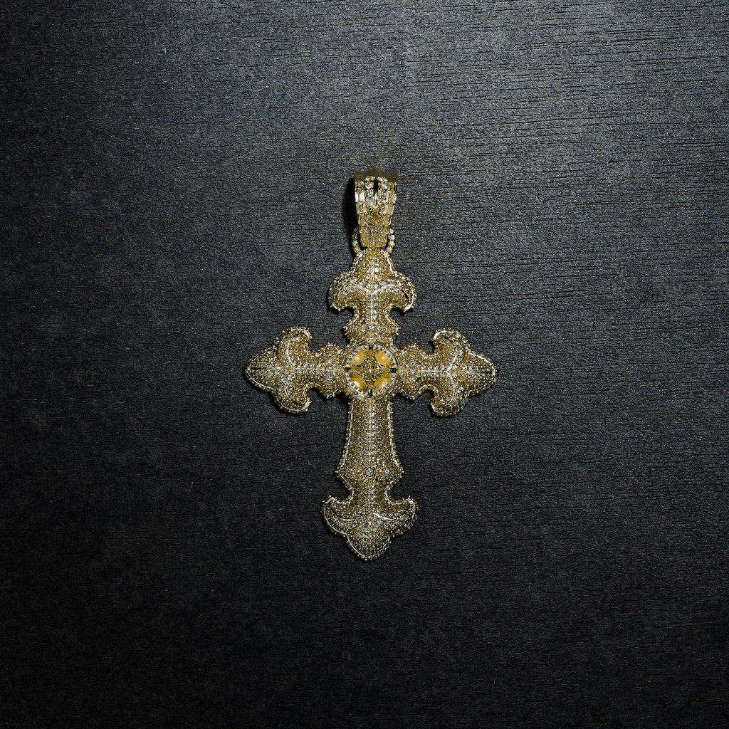 GLD X Bloody Osiris Large Lab Diamond Canary Cross Pendant in Solid Yellow Gold