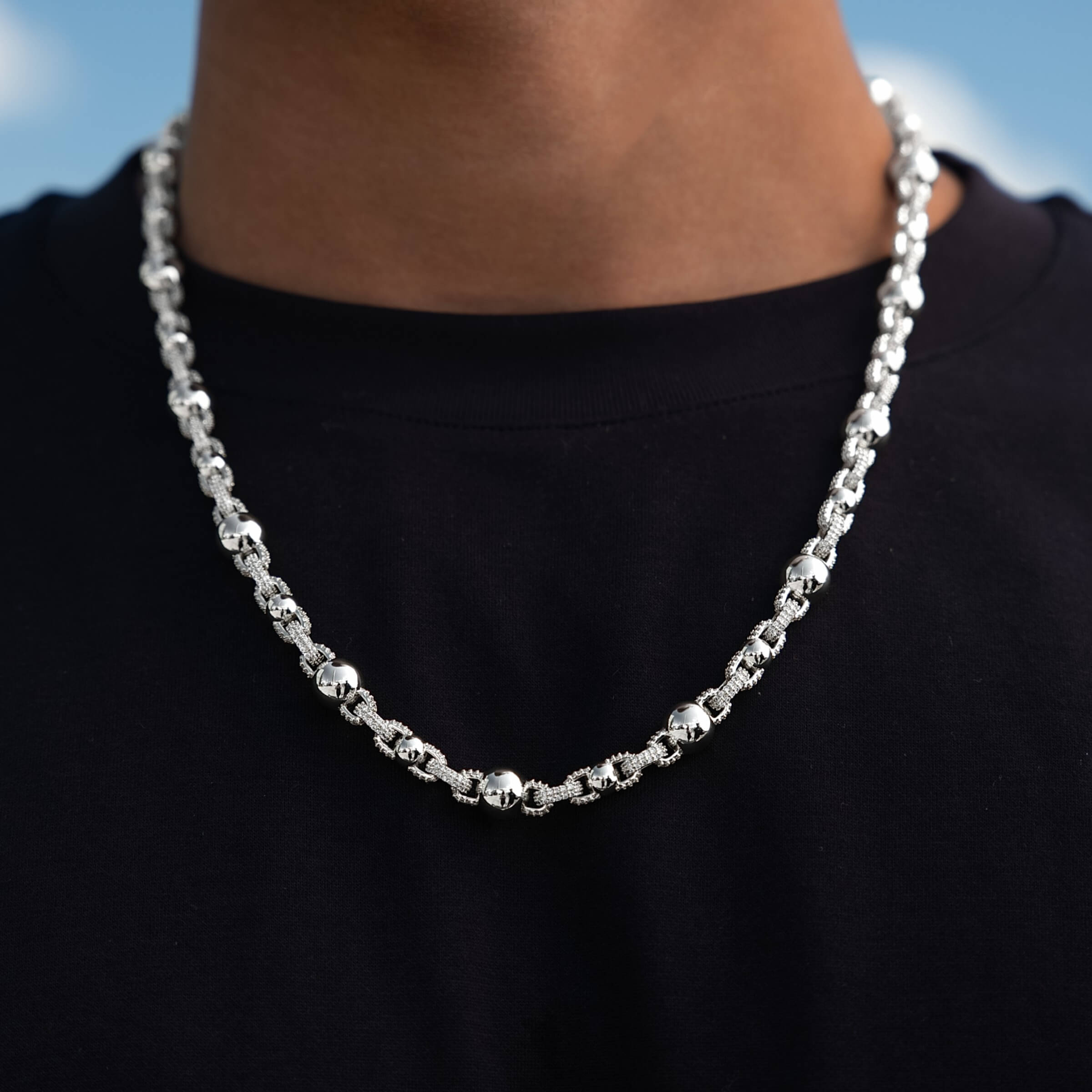 Iced Plain Multi Size Ball Chain in White Gold
