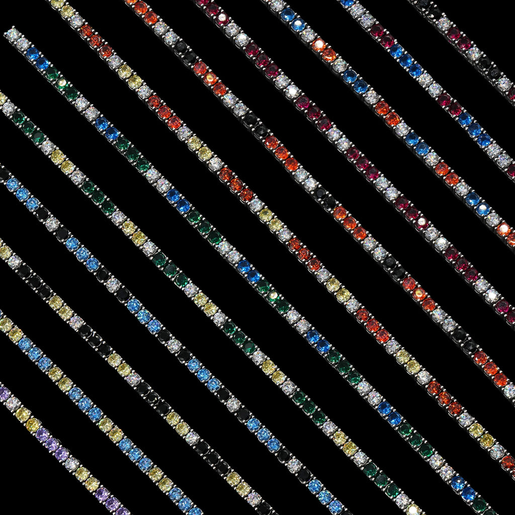 3MM Diamond Colored Tennis Chains in White Gold- All Colors