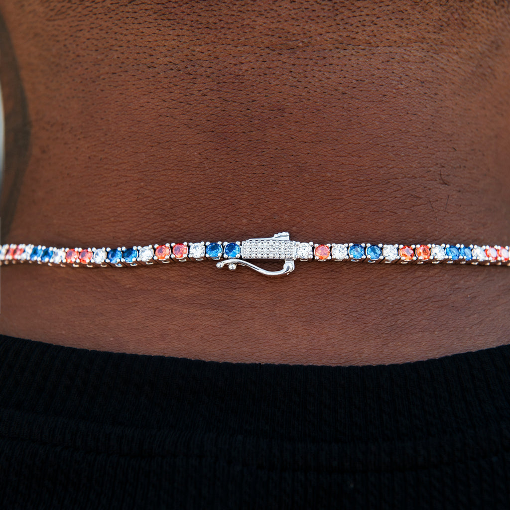 3MM Diamond Tennis Chain - Royal Blue Orange White